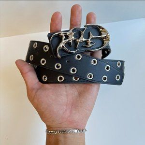 Y2K 2000s chrome futuristic cross emblem black and silver grunge emo belt